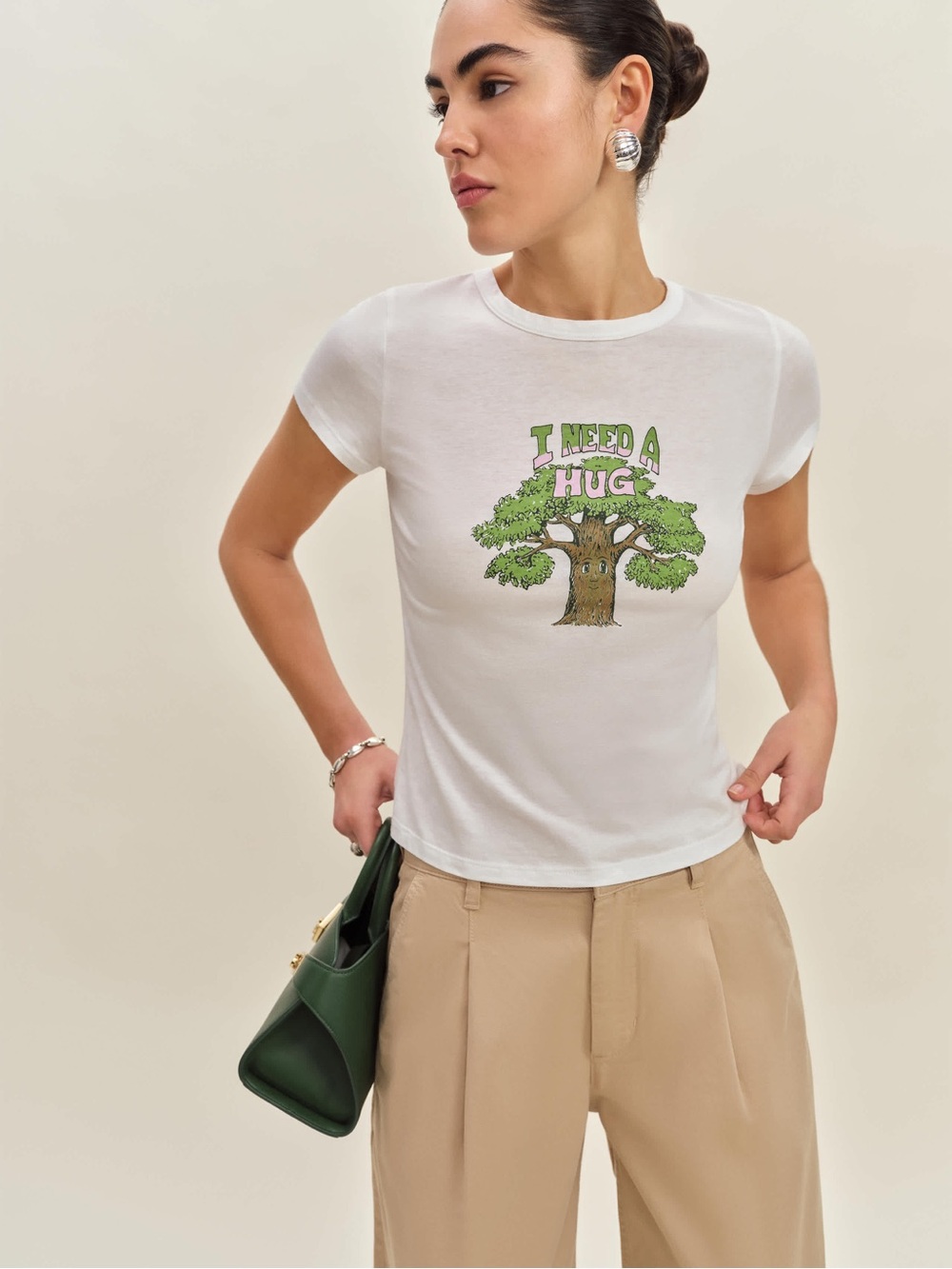 White Graphic Max Slim Tee - "I Need A Hug"